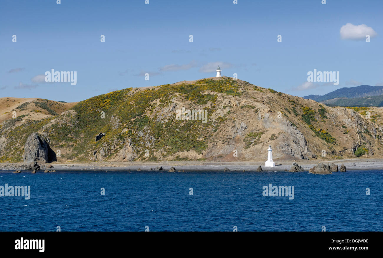 Baring Head with lighthouses, Wellington, North Island, New Zealand Stock Photo