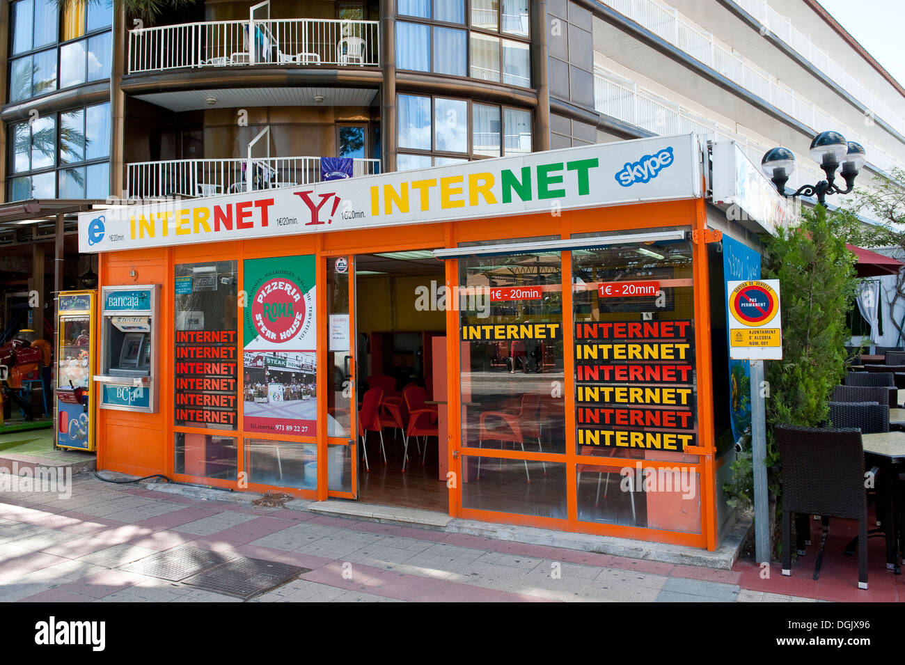 Internet cafe in Mallorca. Stock Photo