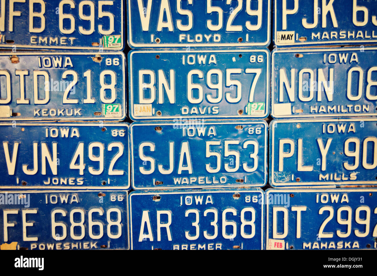 Antique License plates from Iowa Stock Photo - Alamy