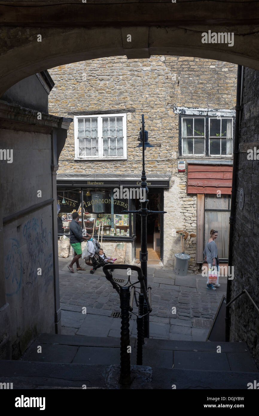View to Ironmongers Shop from Passage off Catherine Hill Frome Somerset Stock Photo