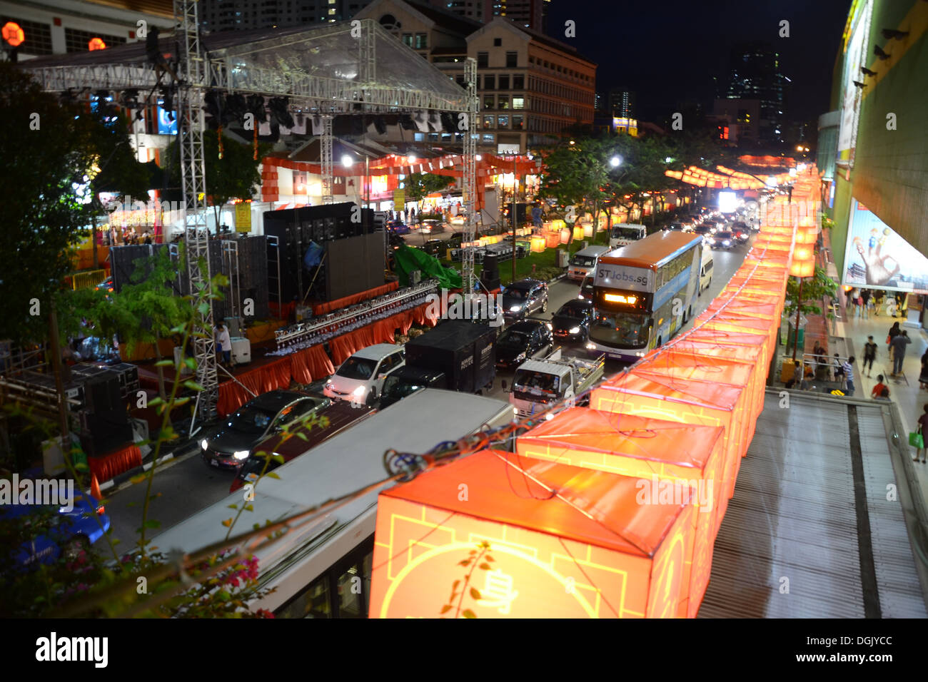Traffic Jam in Chinatown in Singapore during Chinese New Year Stock