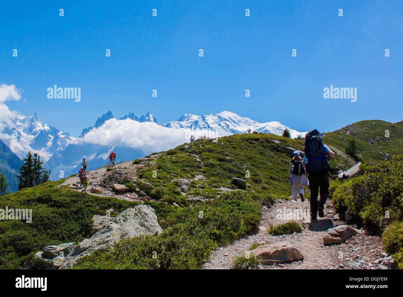 Tourist hiking in the French Alps-Mont Blanc Stock Photo