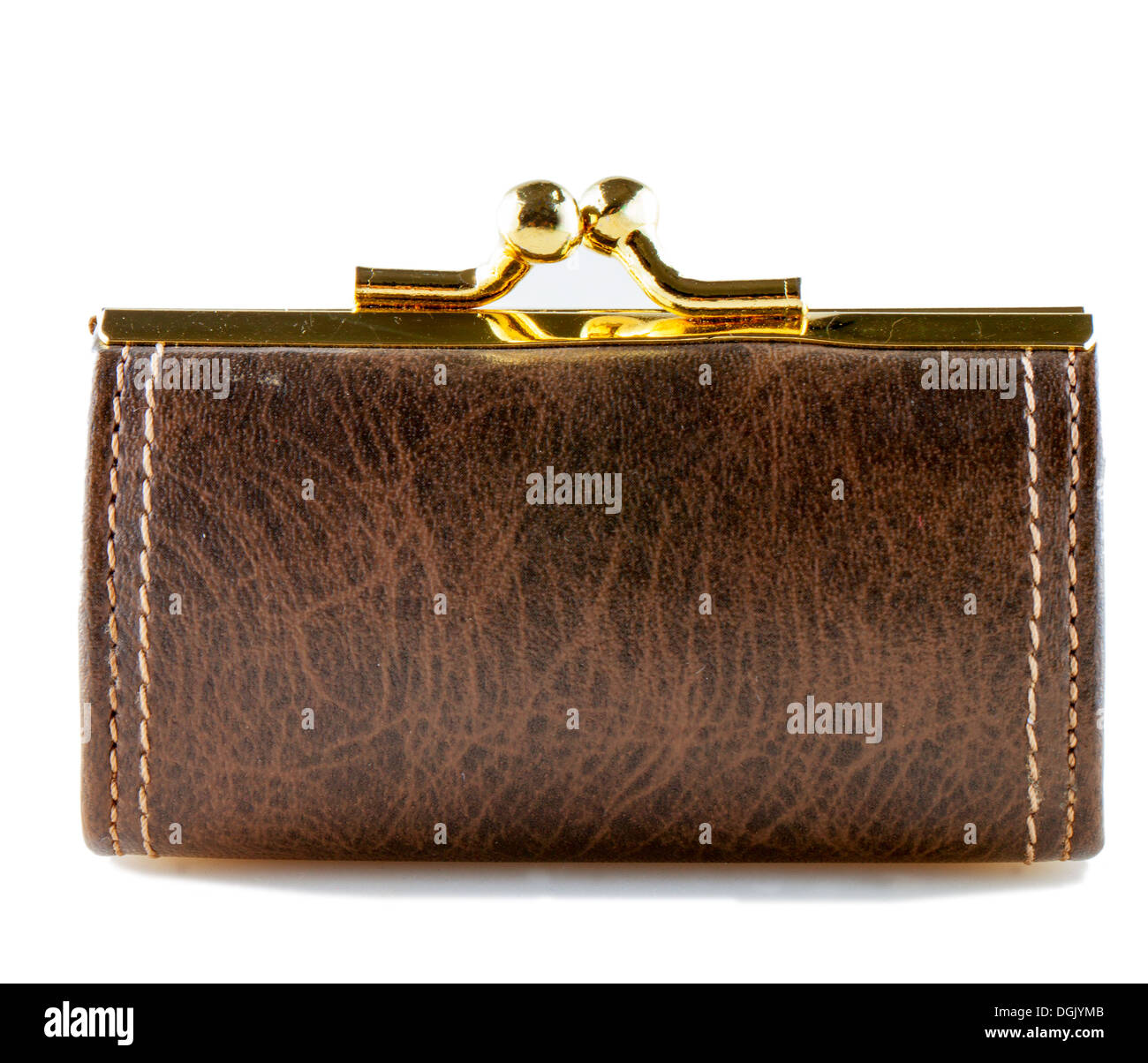 Brown leather purse isolated over white background Stock Photo