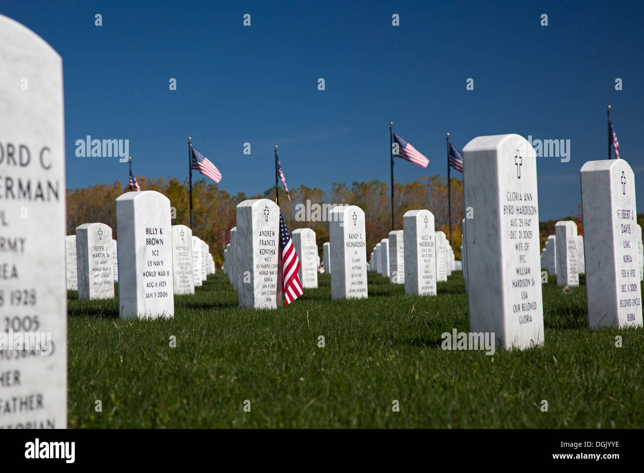 Holly, Michigan - Great Lakes National Cemetery, part of the Veterans Administration system of cemeteries for military veterans. Stock Photo