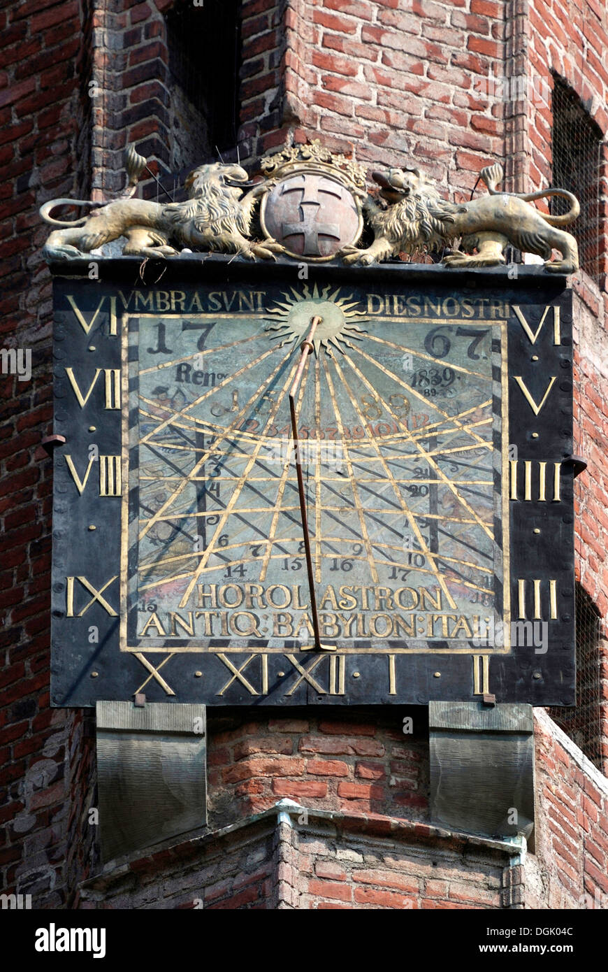 Suns clock at the Town hall of Gdansk. Stock Photo