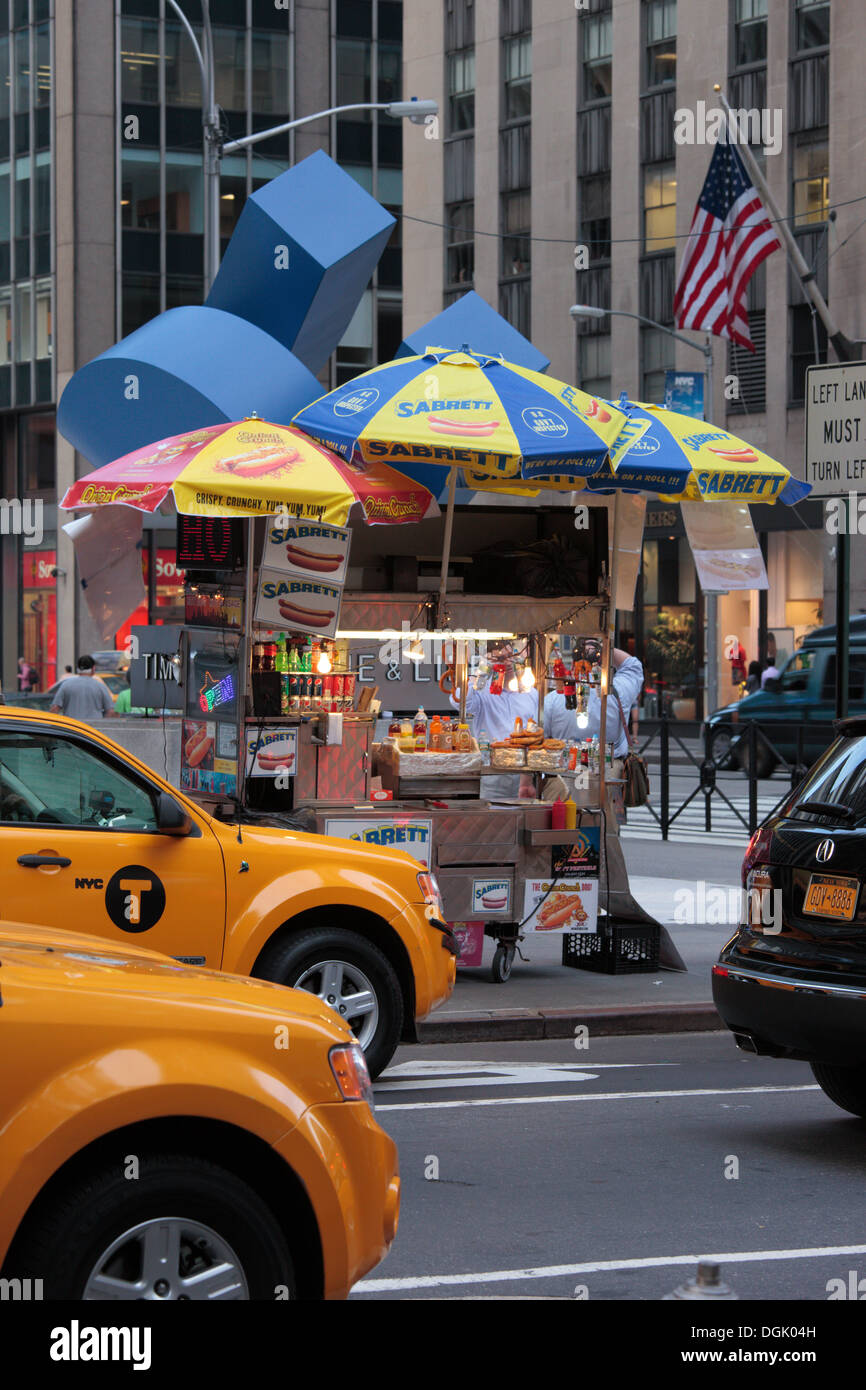 Hot Dog vendor stand in New York, USA. Stock Photo