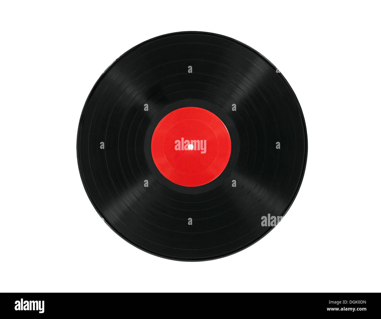 Vintage vinyl record with blank red label. Stock Photo