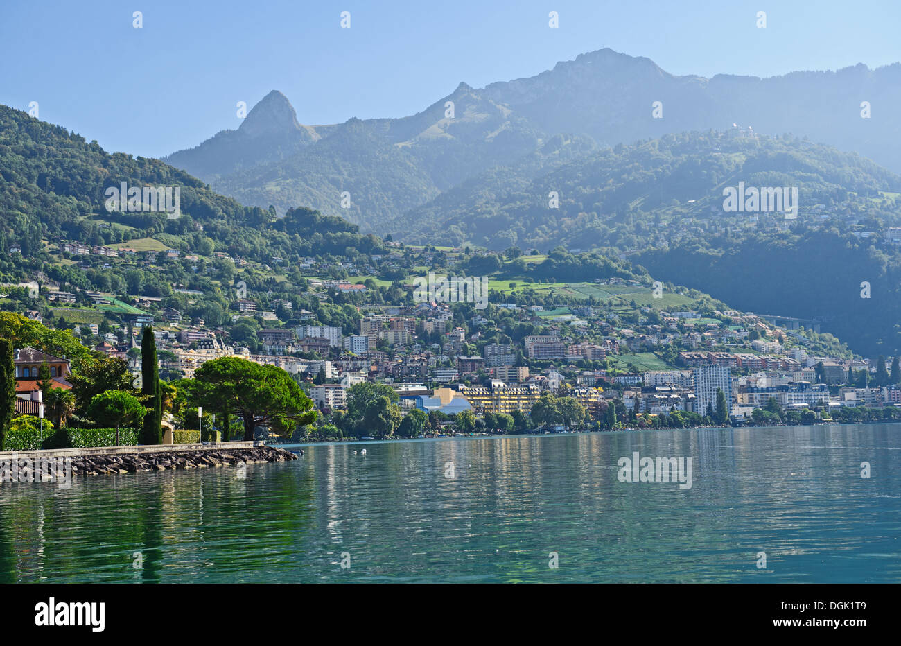 Geneve lake in Montreux in the canton of Vaud in Switzerland. Stock Photo