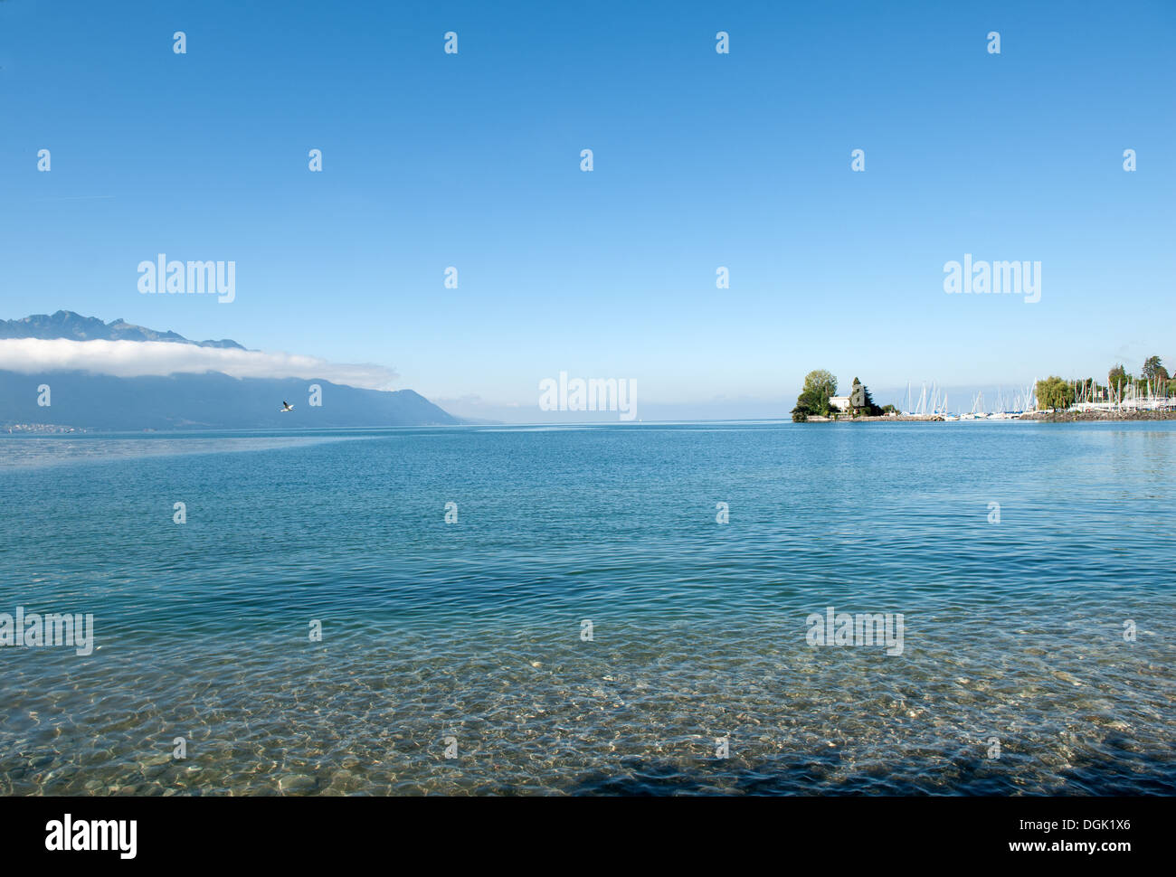 Geneve lake in Montreux in the canton of Vaud in Switzerland. Stock Photo