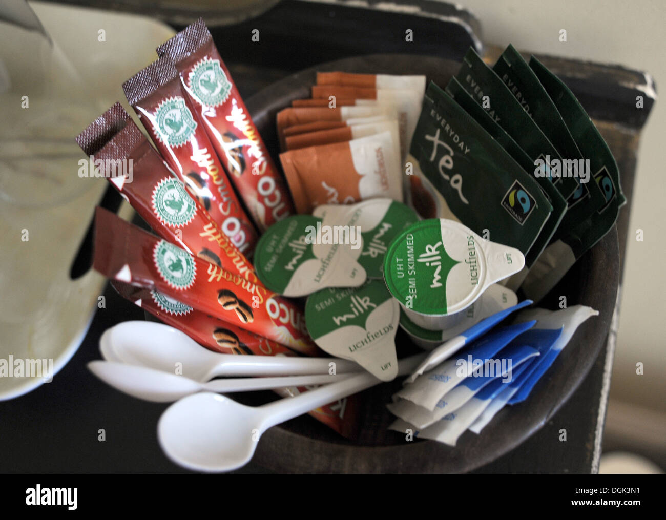 Typical hotel complimentary tea and coffee tray UK Stock Photo