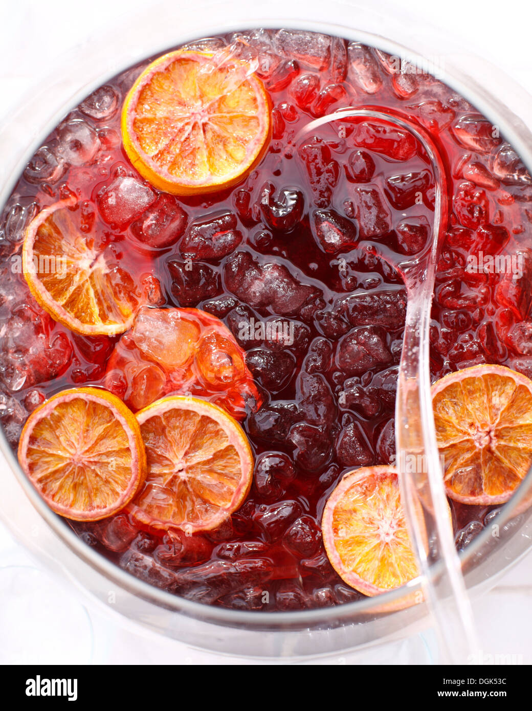 Punch bowl with iced mulled wine Stock Photo