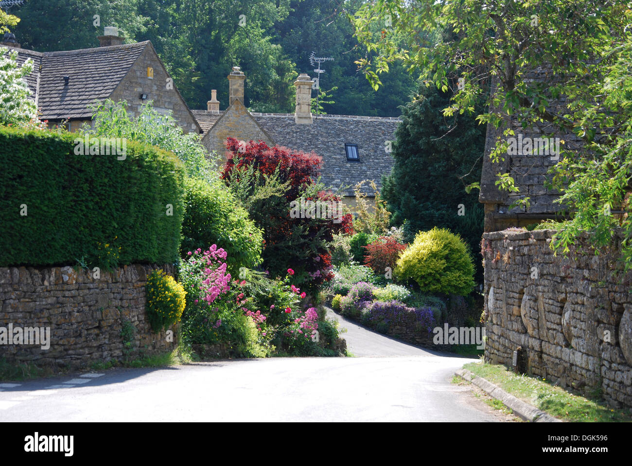 colorful gardens in Snowshill, a lovely Cotswolds village in Gloucestershire UK Stock Photo