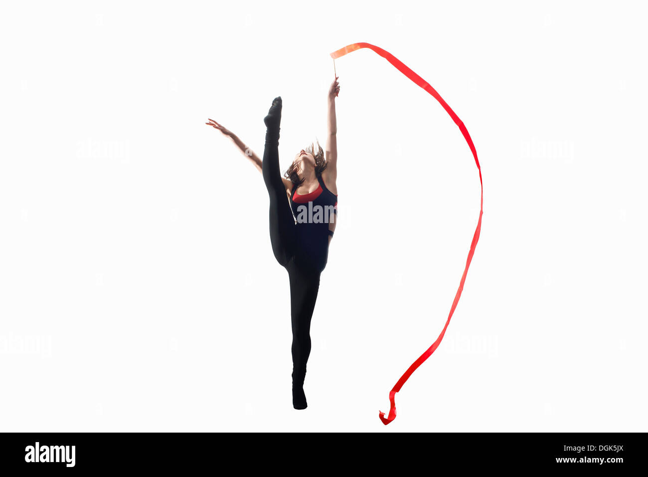 Dancer with ribbon on white background Stock Photo