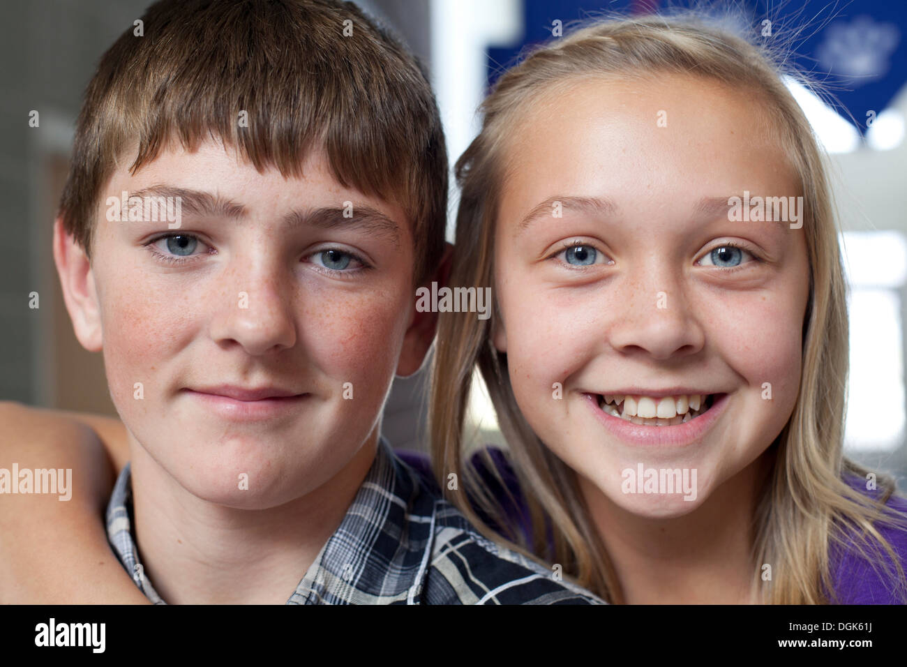 Close up portrait of boy and girl Stock Photo - Alamy