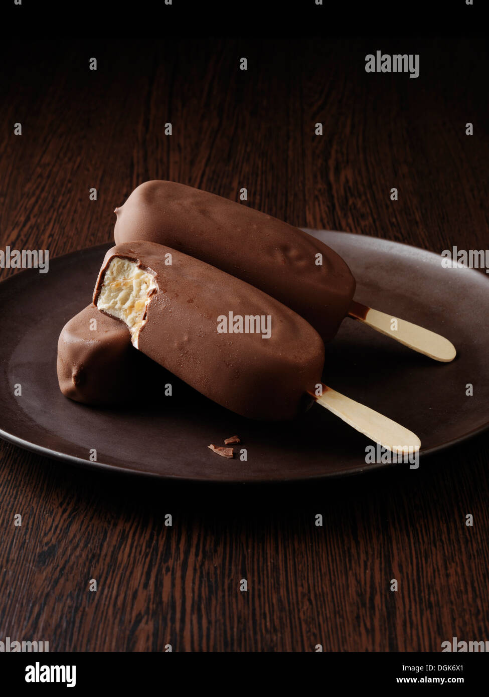 Home made chocolate ice creams with salted caramel Stock Photo