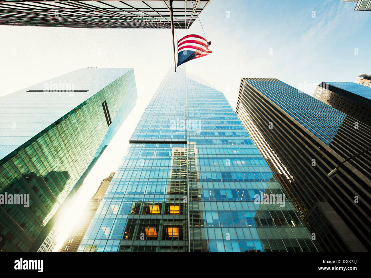 American flag on skyscraper, New York City Stock Photo