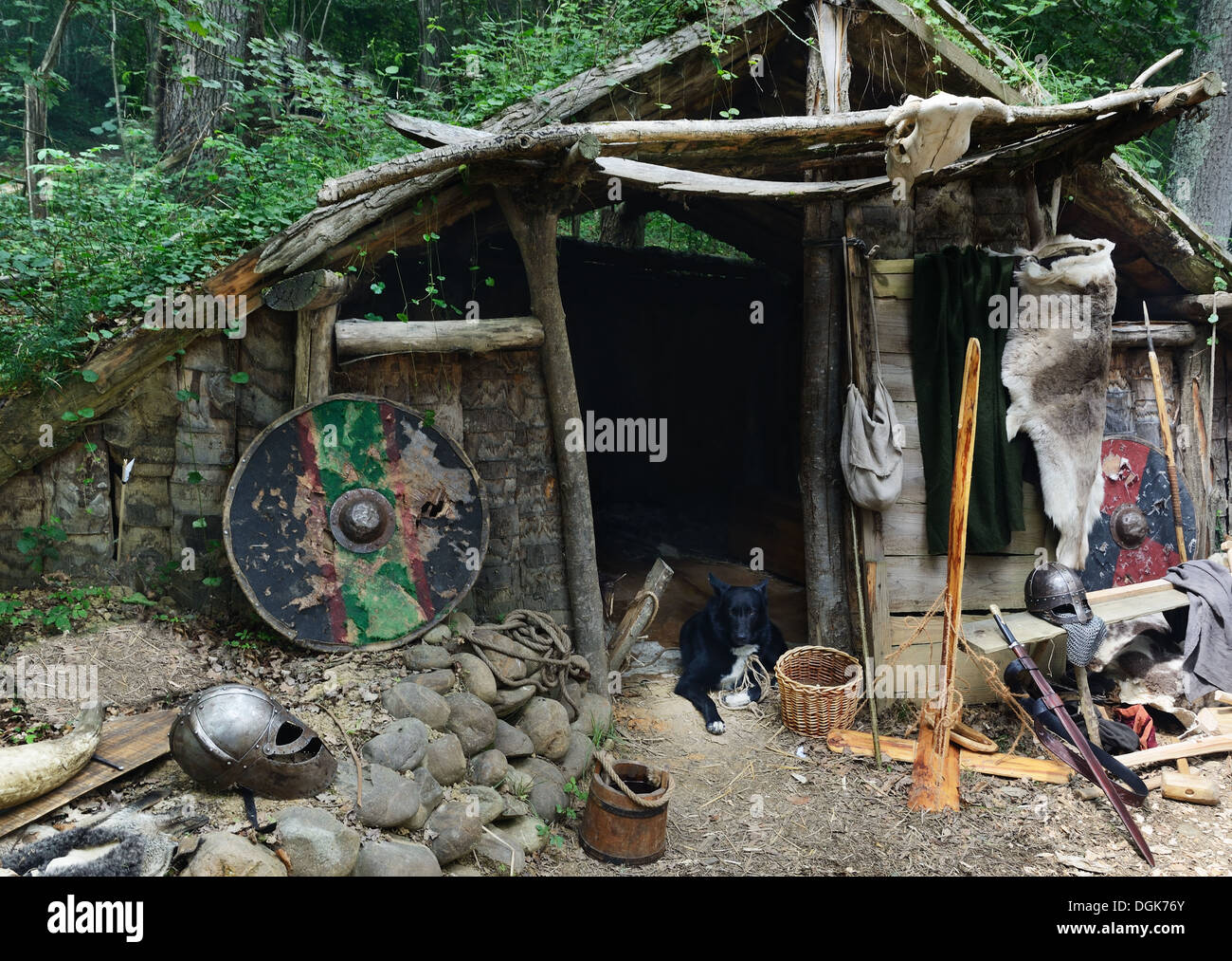 Medieval hut in the forest Stock Photo - Alamy