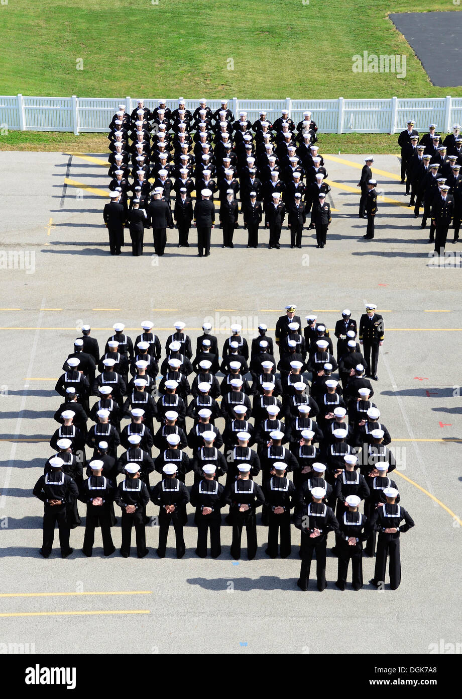 Sailors assigned to Capt. James A. Lovell Federal Health Care Center hold a command uniform inspection in preparation for the seasonal shift to service dress blues. The inspection helped ensure Sailors were wearing their uniforms properly and within regul Stock Photo