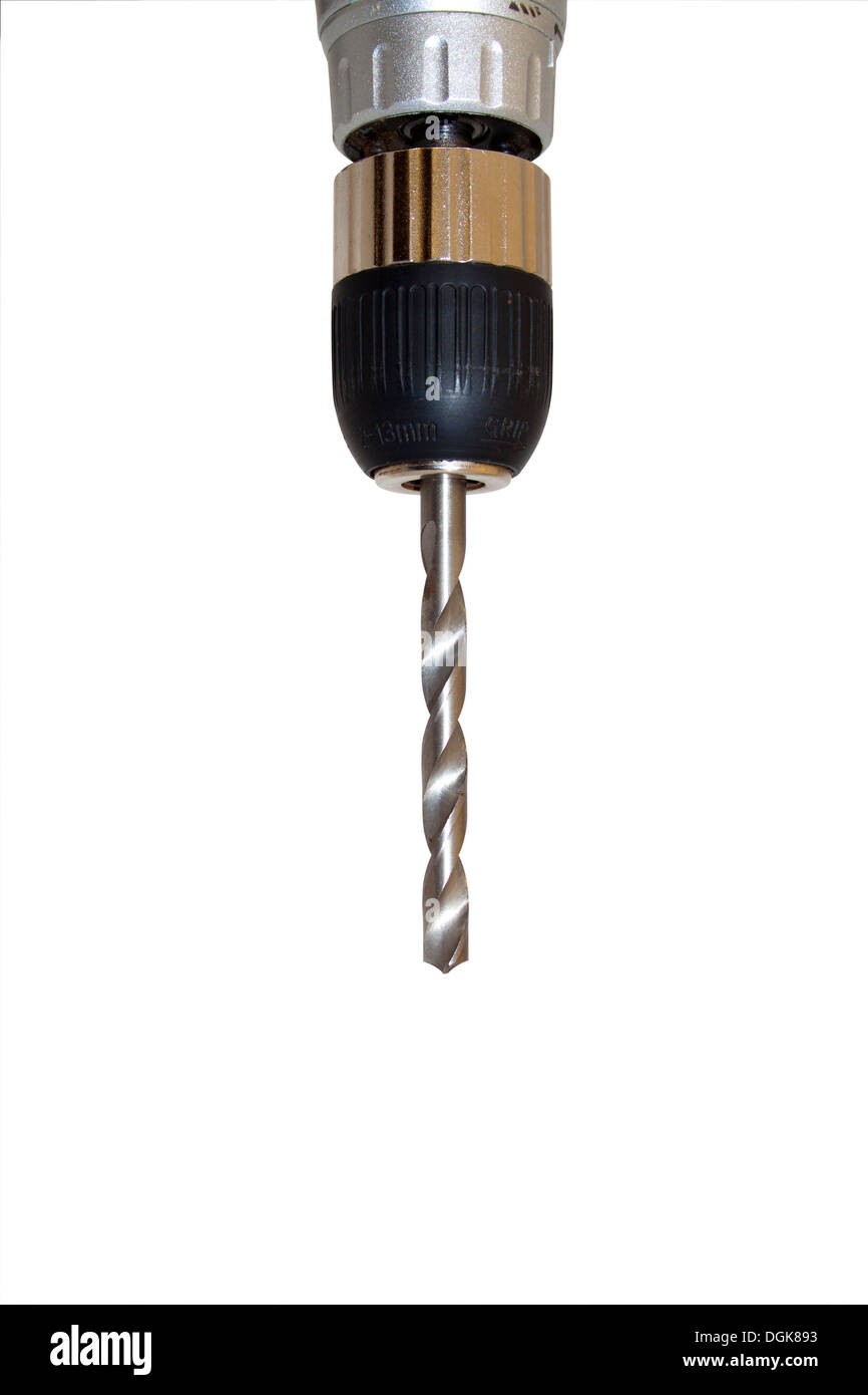 Drill bit attached to drilling machine chuck Stock Photo Alamy
