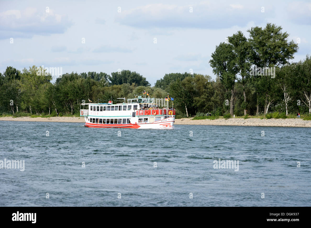 Tourists making a ship round trip on the river Rhein in Speyer, Germany Stock Photo