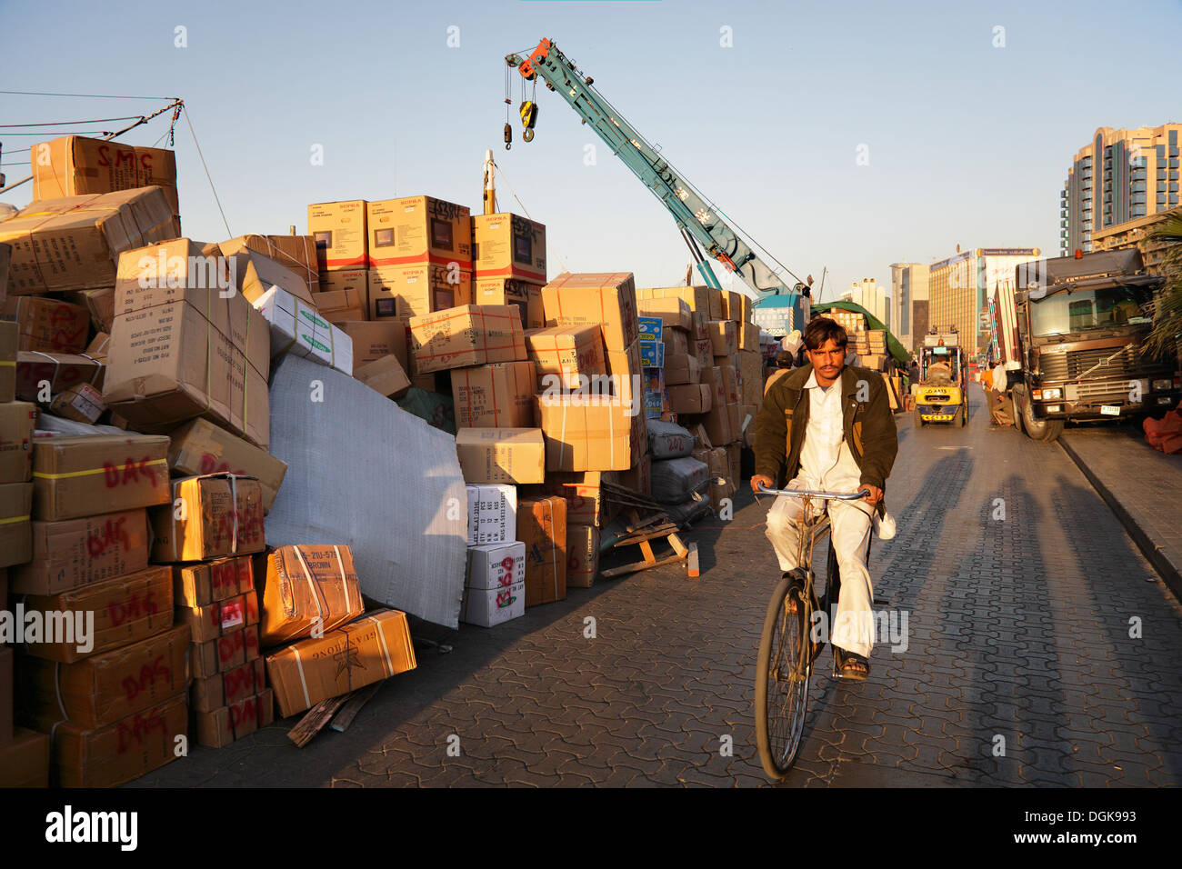 A dockside worker on his way home. Stock Photo