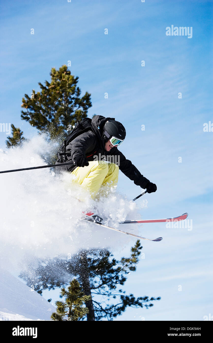 Male skier mid air Stock Photo