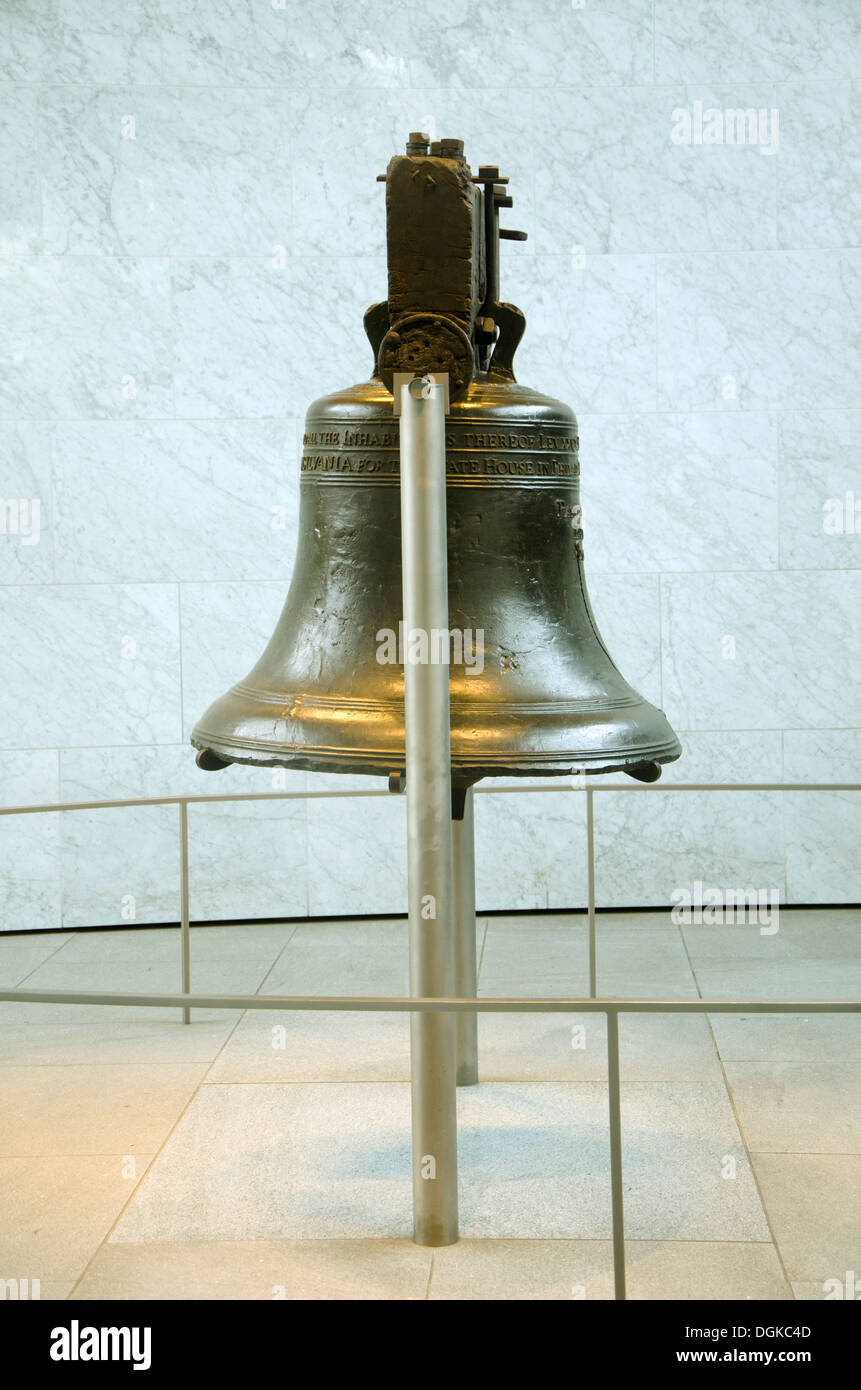 Liberty Bell taken taken through glass window during government shutdown October 2013, Philadelphia Pennsylvania, USA. Stock Photo