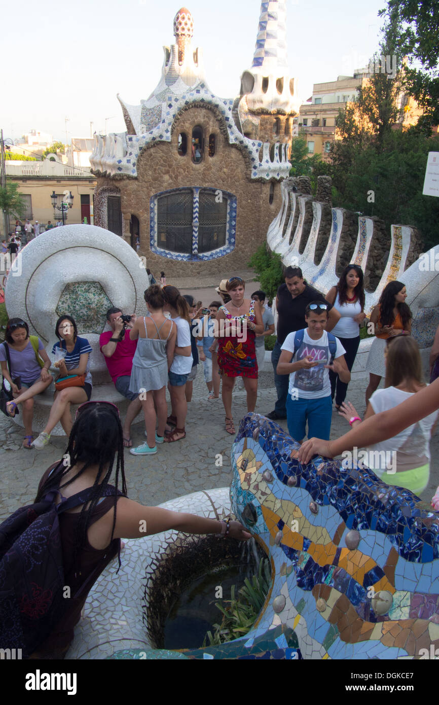 Salamander statue at Parc Guell (Complex desgined by Antoni Gaudi), Barcelona, Catalonia, Spain. Stock Photo