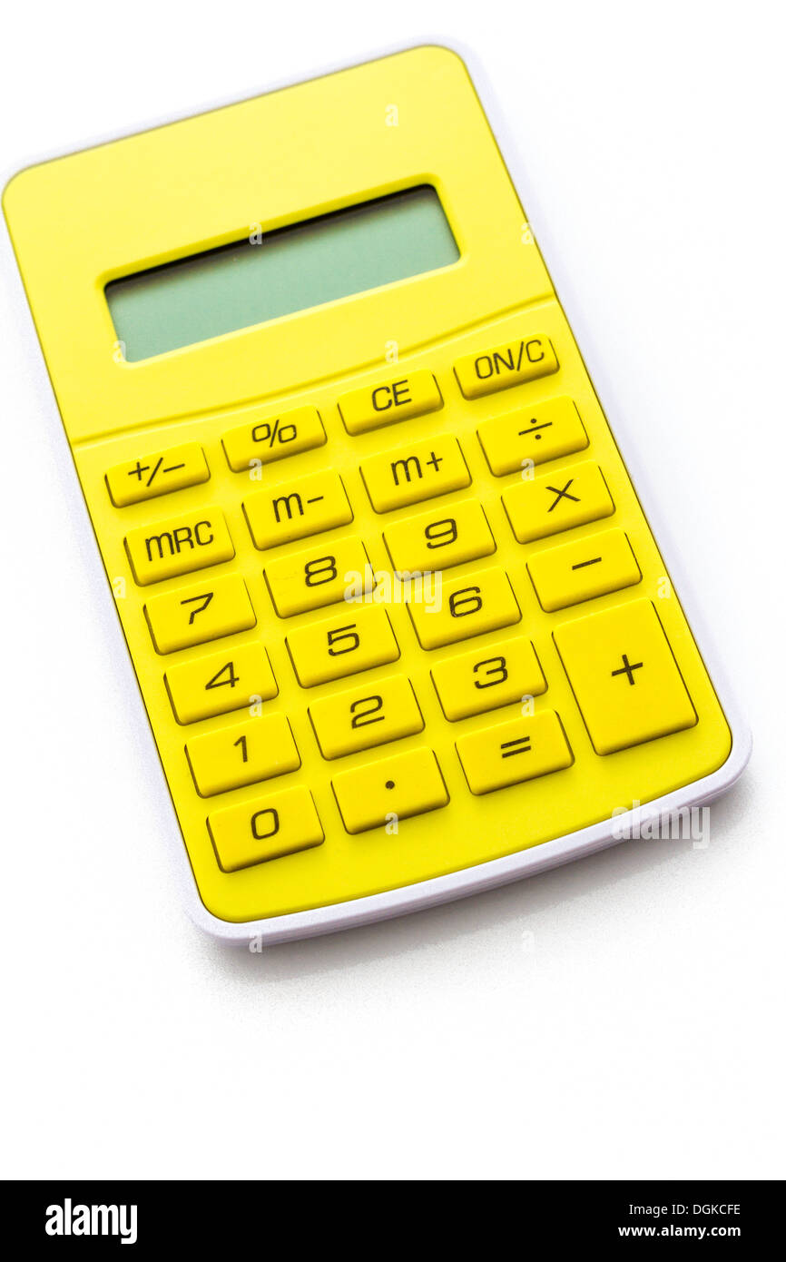 Simple yellow calculator on a white background Stock Photo Alamy