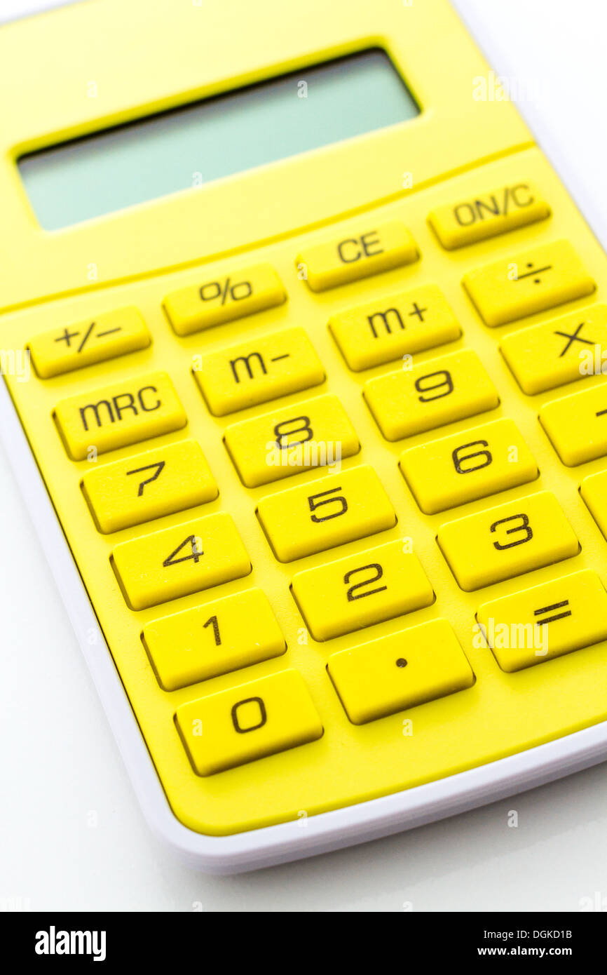 Simple yellow calculator on a white background Stock Photo Alamy