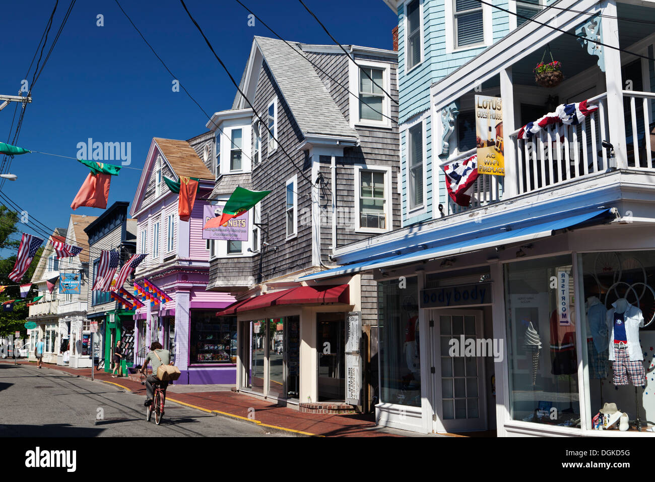 A view along Commercial Street in Provincetown on Cape Cod. Stock Photo