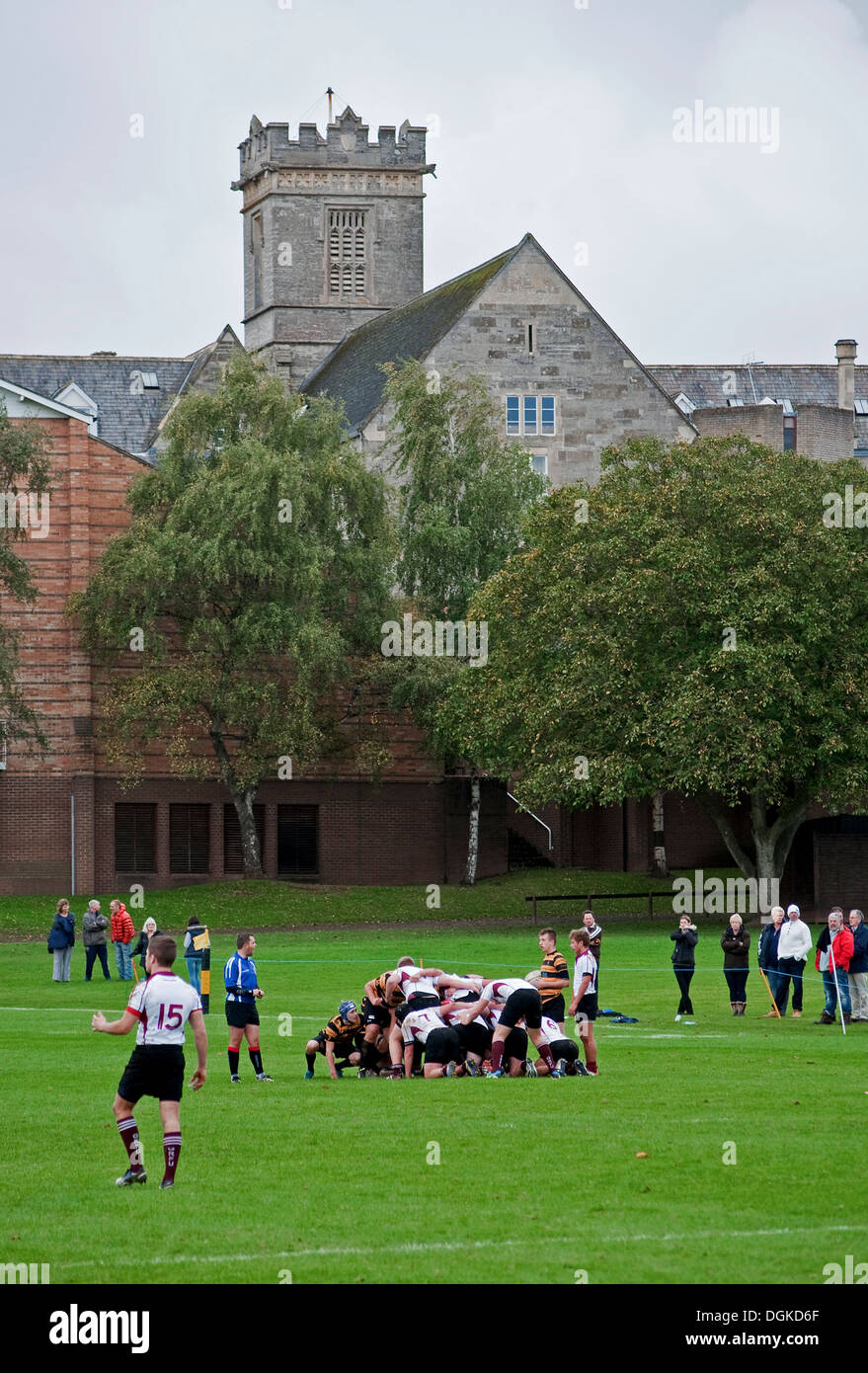 Pupils playing rugby at Queens college in Taunton, Somerset, UK Stock Photo