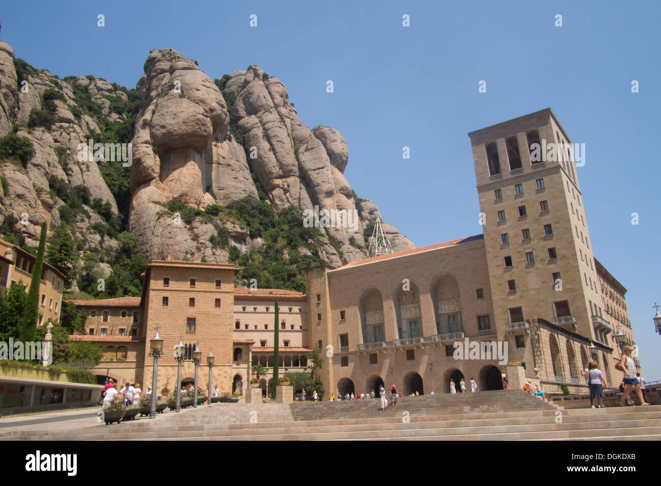Montserrat mountain including the Benedictine Abbey 'Santa Maria de Montserrat', Catalonia, Spain. Stock Photo