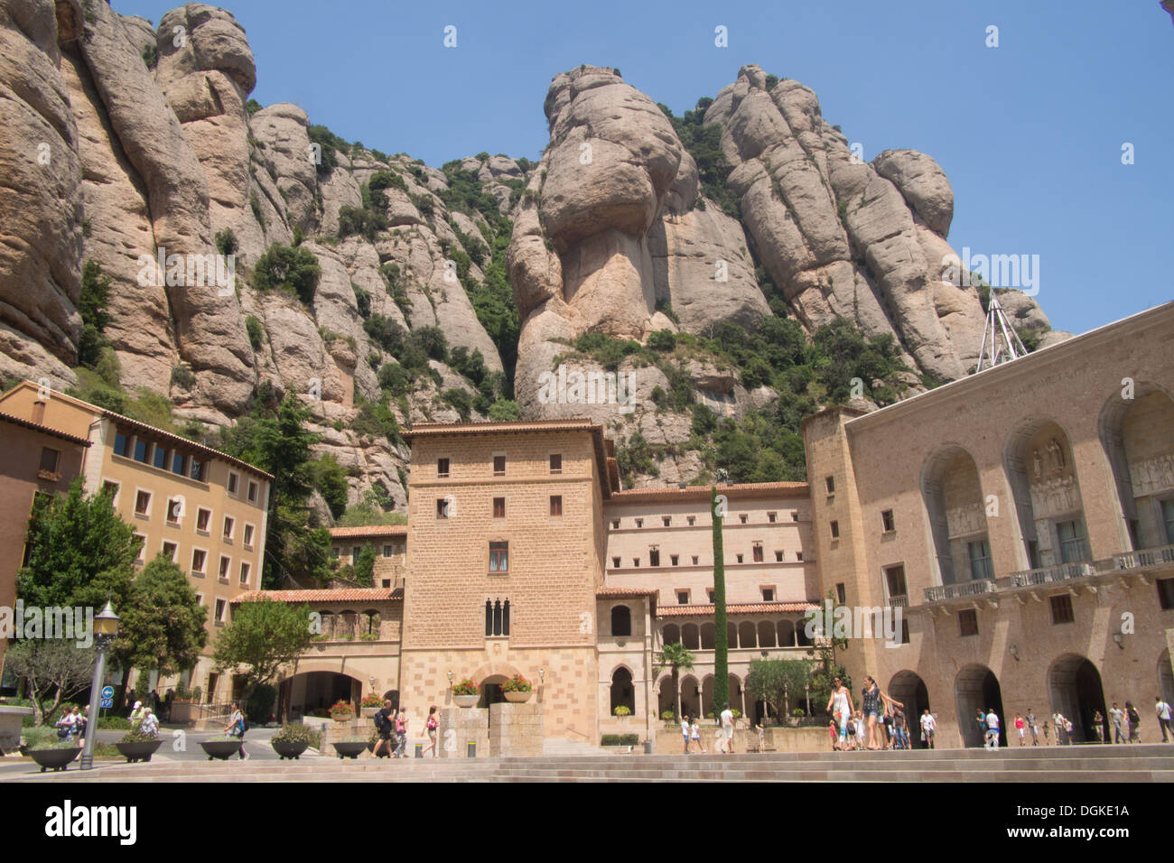 Montserrat mountain including the Benedictine Abbey 'Santa Maria de Montserrat', Catalonia, Spain. Stock Photo
