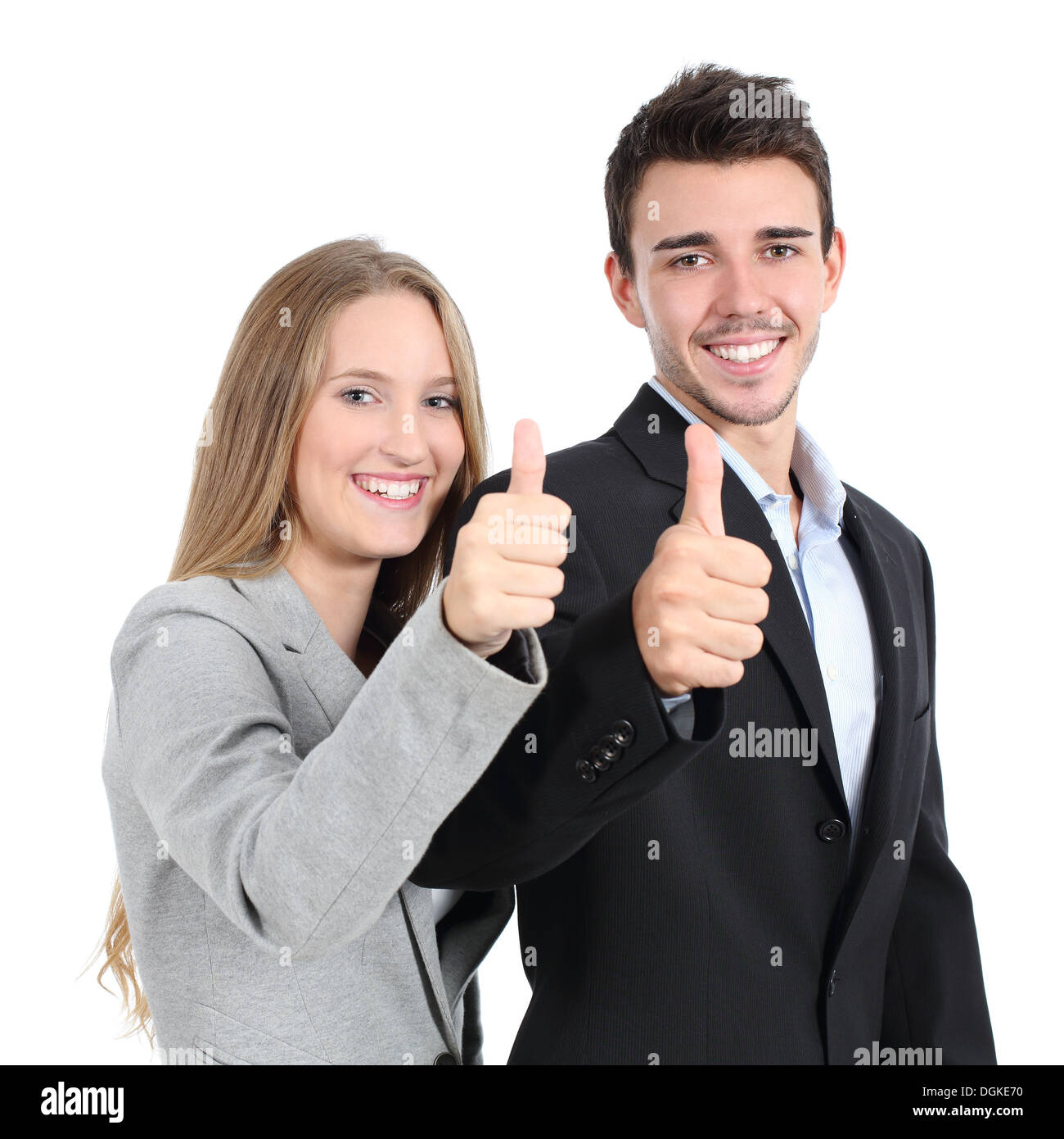 Two businesspeople agreement with thumb up isolated on a white background Stock Photo