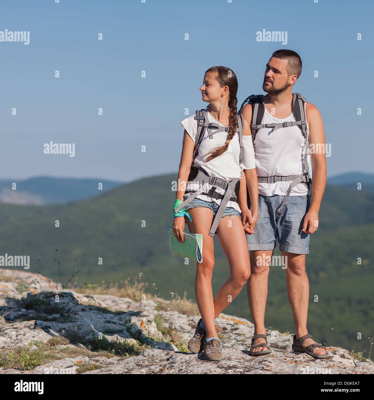 Group young hikers trekking hi-res stock photography and images - Alamy