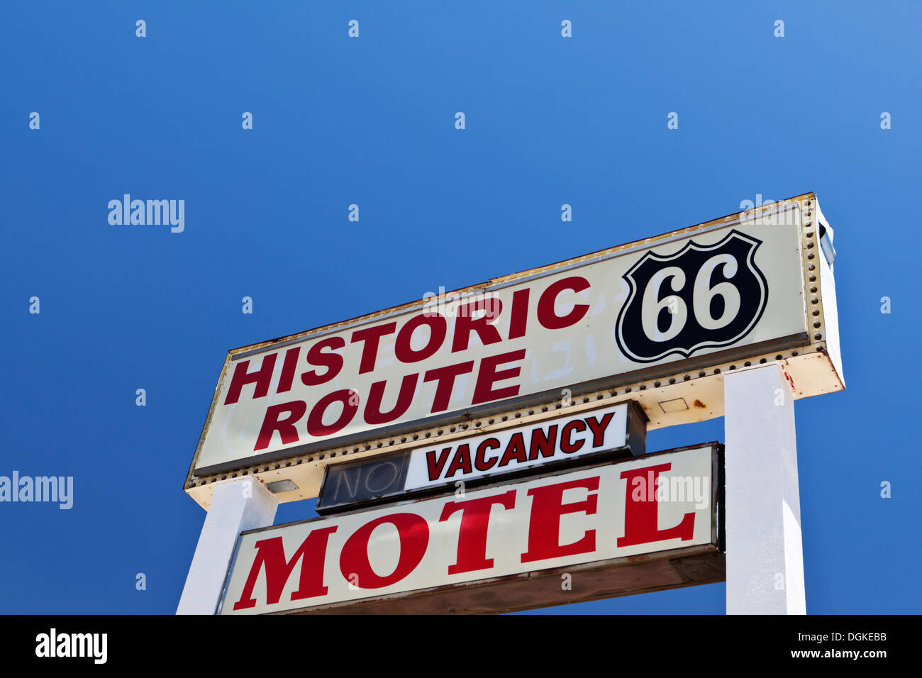 Billboard sign showing Route 66 and Motel no vacancy at Gallup in New Mexico. Stock Photo