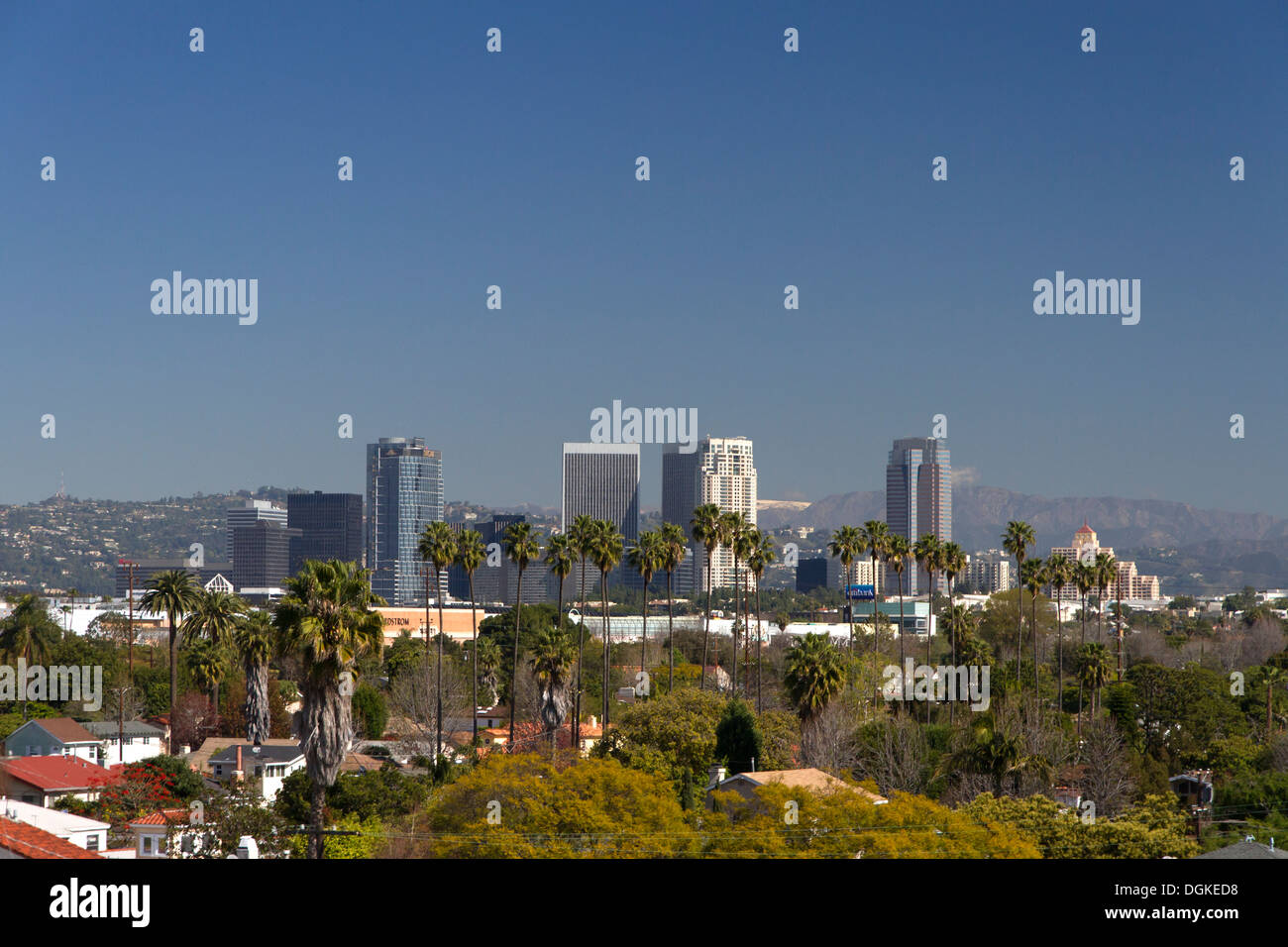 Century City Skyline from Distance, Los Angeles, California Stock Photo