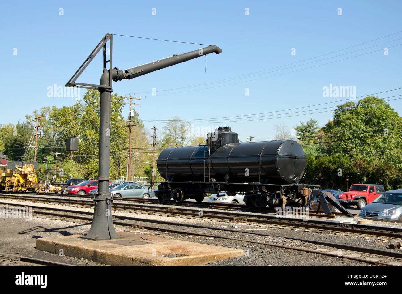 Water crane for steam locomotives in New Hope & Ivyland Railroad, historic Bucks County, Pennsylvania Stock Photo