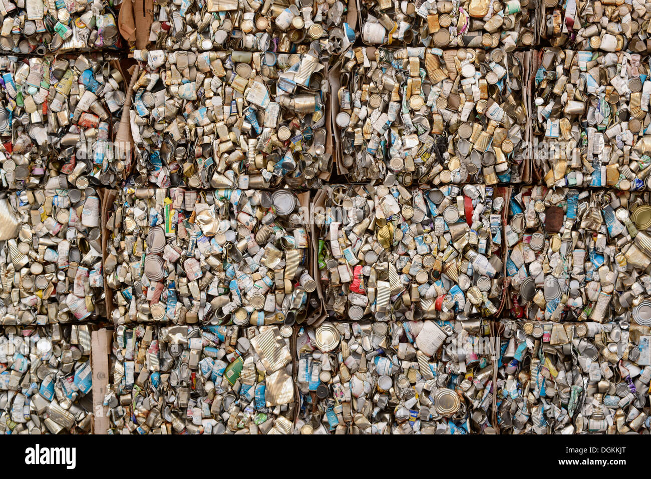 Bales of steel cans at the recycling collection facility in Enterprise