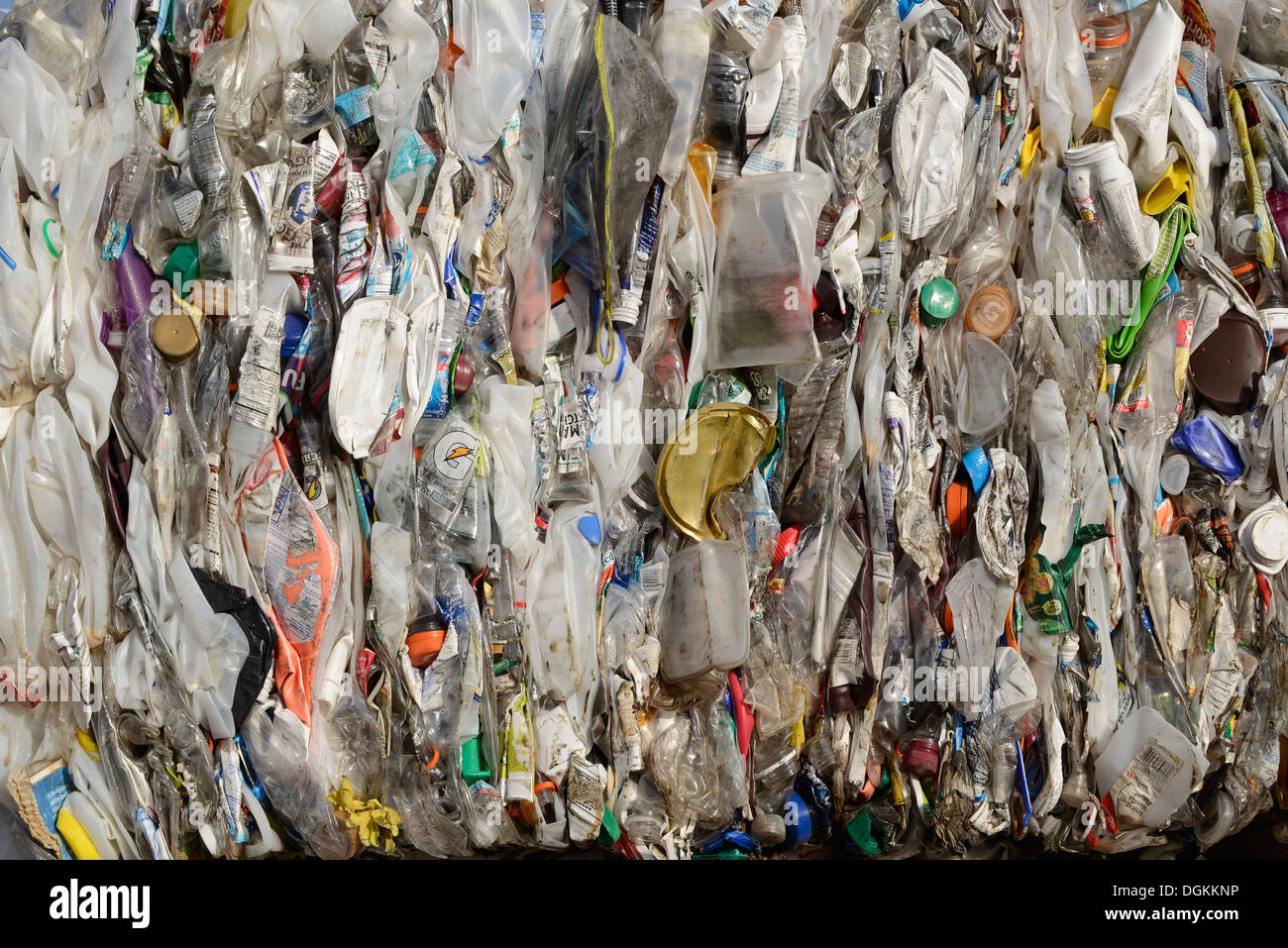 Bale of plastic bottles at the recycling collection facility in