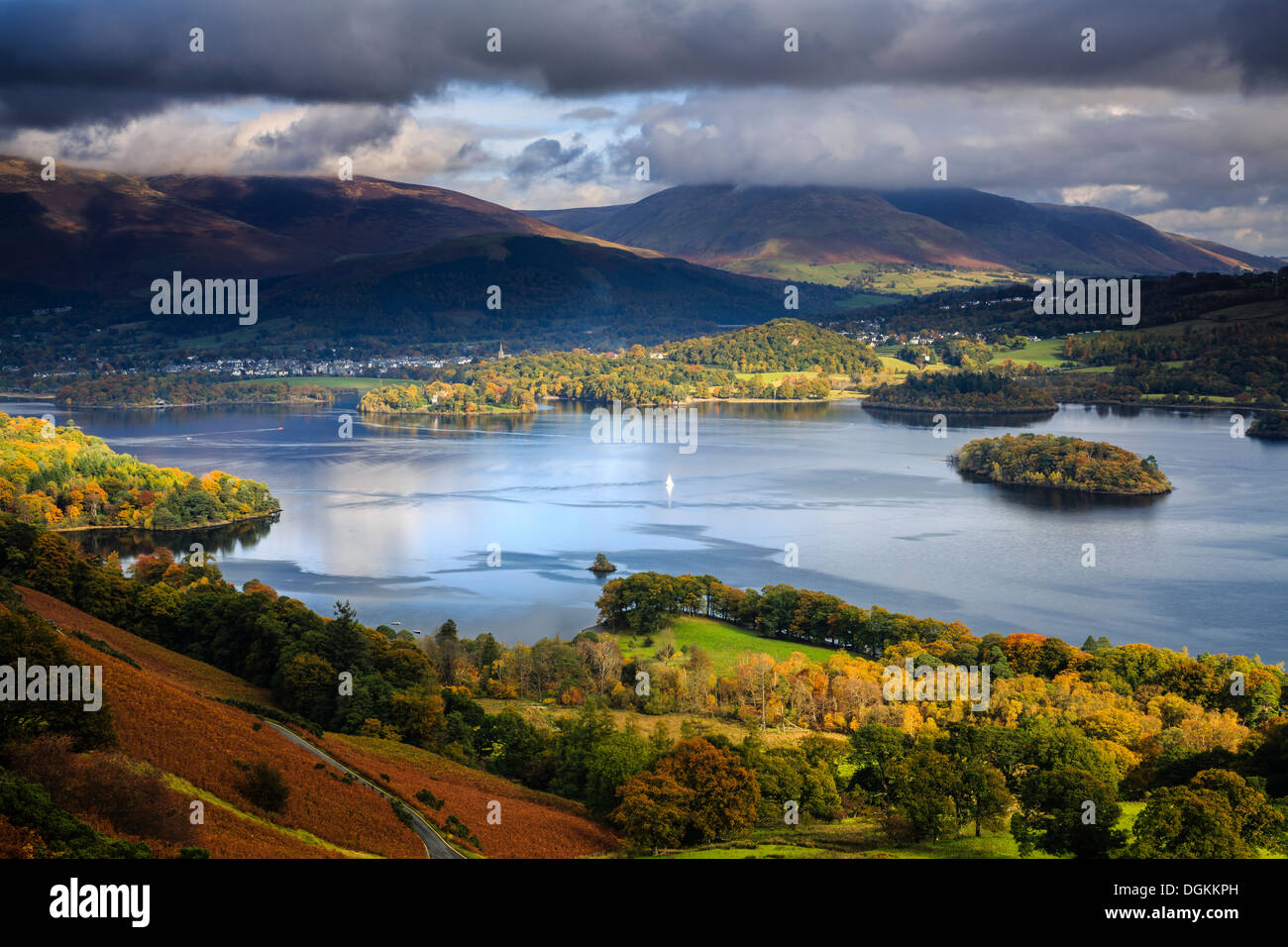 View over Derwent Water from Cat Bells near Keswick. Stock Photo