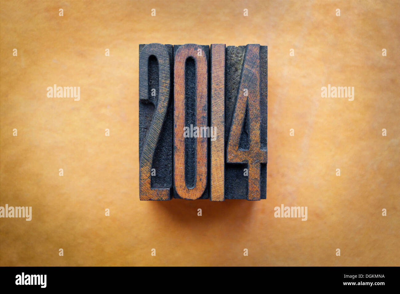 The year 2014 written in vintage letterpress letters Stock Photo - Alamy