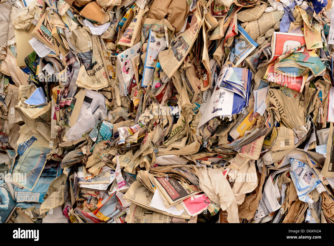 Bale of magazines and newspaper at the recycling collection facility in Enterprise, Oregon. Stock Photo