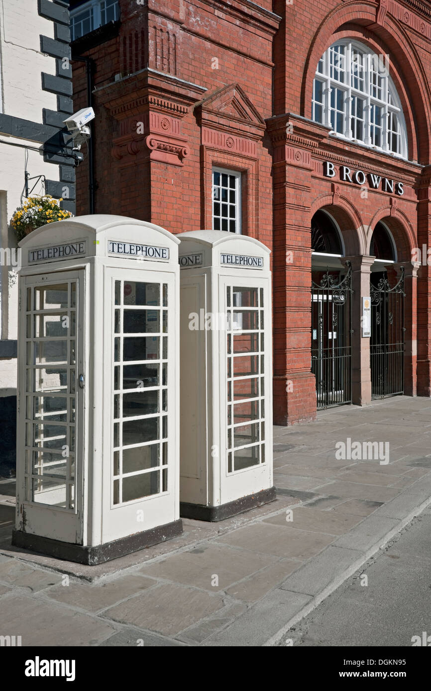 Cream telephone boxes in Beverley. Stock Photo