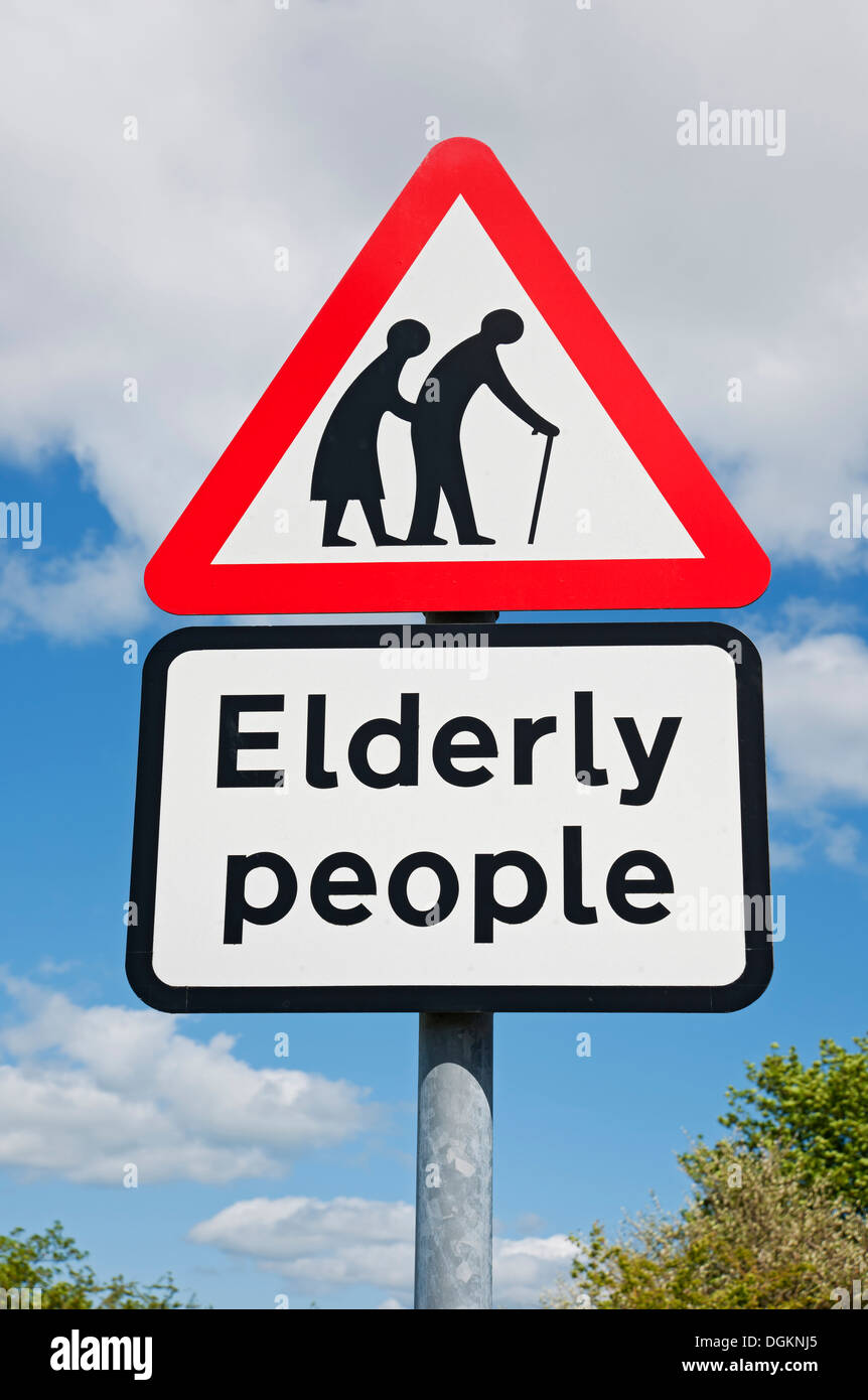 An elderly people sign on a road in Cumbria. Stock Photo