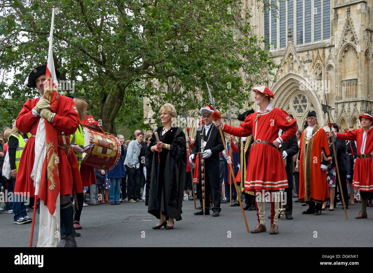 The York Waits outside the Minster to celebrate 800 years since York was granted a Royal Charter by King John in 1212. Stock Photo