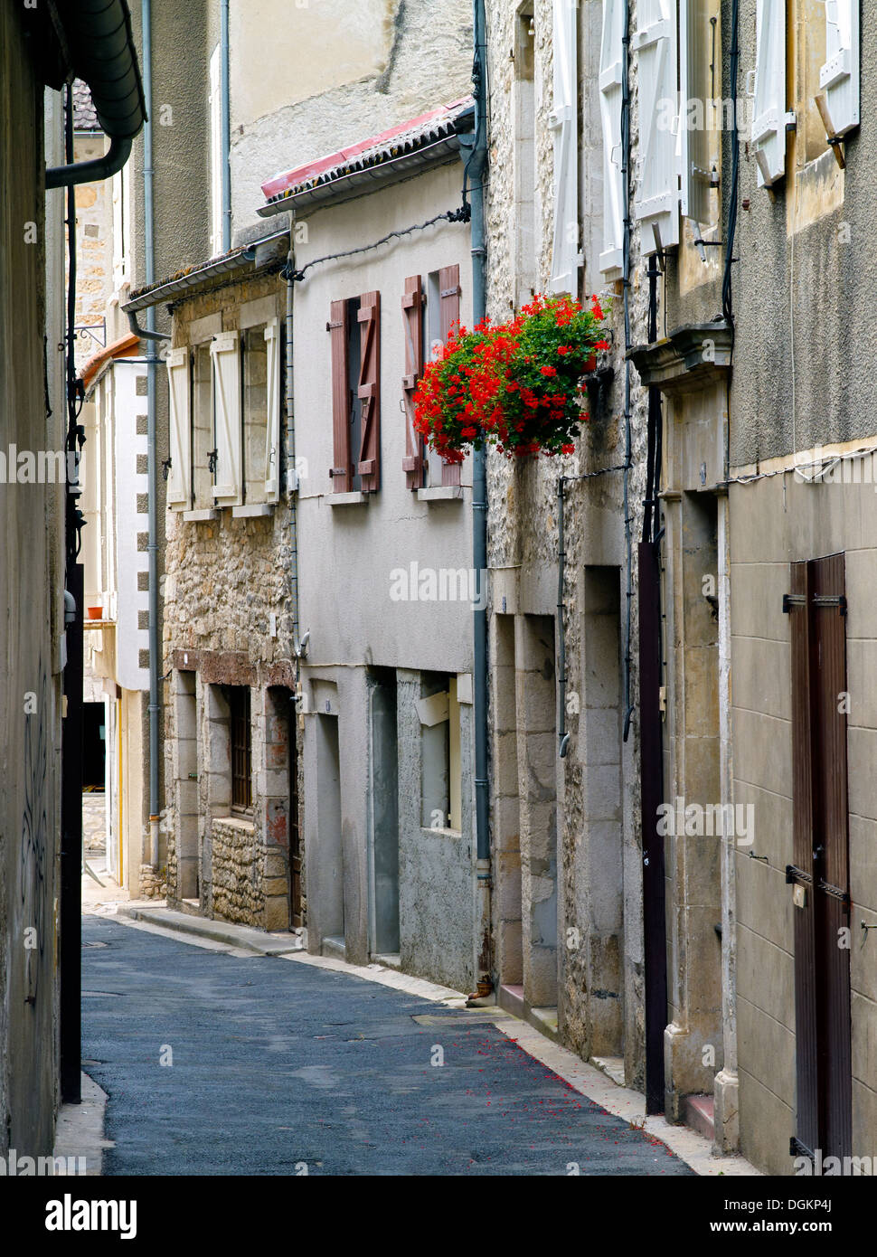 A quiet alleyway in the medieval town of Souillac. Stock Photo