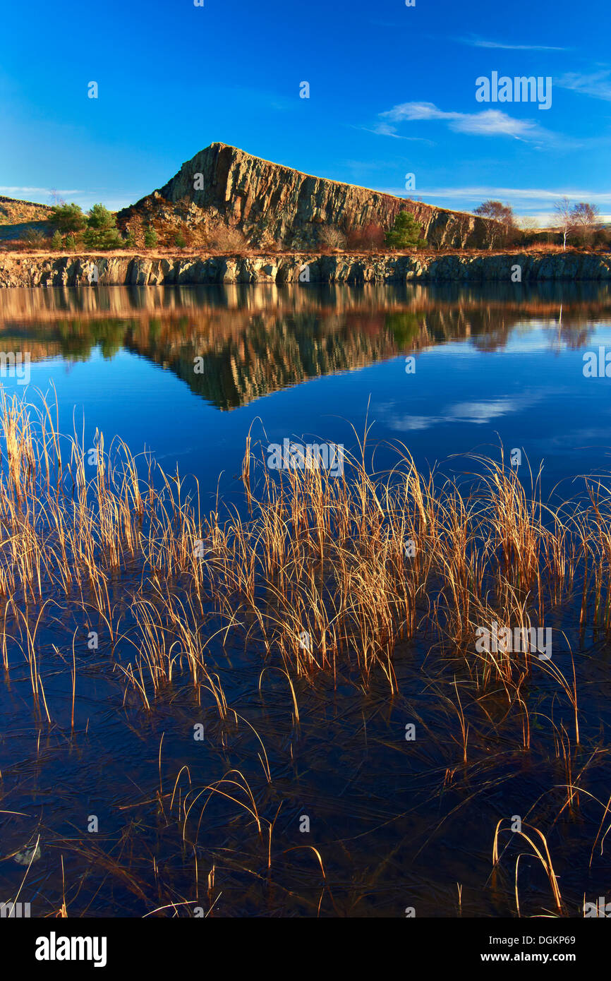 A view of Cawfields Quarry in Northumberland. Stock Photo