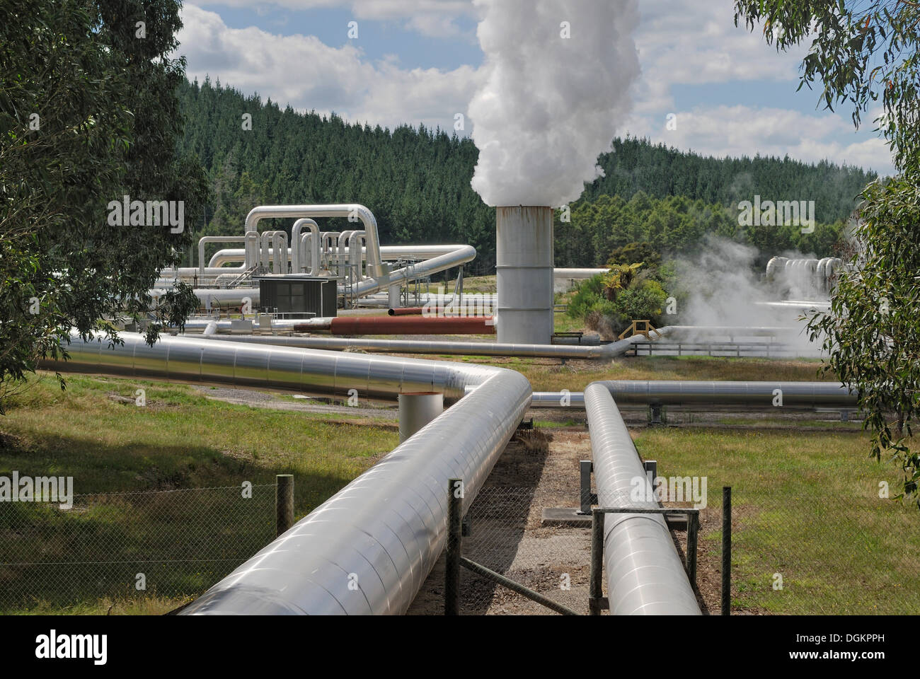 Geothermal power plant, Wairakei Borefield, detailed view, North Island, New Zealand Stock Photo